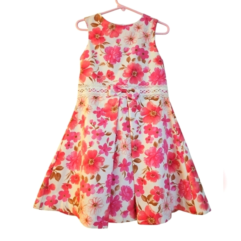 Sarah Louise England White & Pink Floral Dress Lined Sz 4 Girls